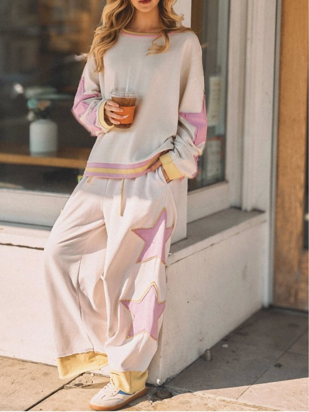 Sage + Fig Star Patch Sweatshirt & Wide Leg Pants Matching Set NWT